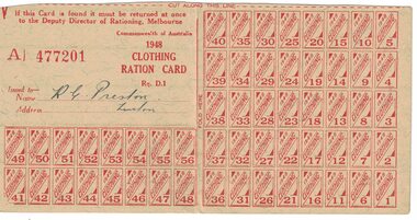 Ration card, Ration Card, Clothing, 1948