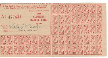 Ration card, Ration Card, Clothing, 1948