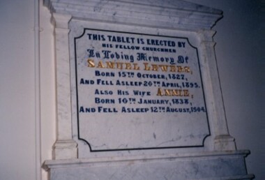 Photograph, Memorial to Samuel and Annie Lewers at St Paul's Church of England, Linton