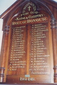 Photograph, Photograph of WWI Honour Roll at St Paul's Church of England, Linton, 1990