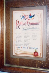 Photograph, Linton Presbyterian Church Roll of Honour, WWI