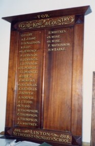 Photograph, Honour Roll at Methodist Church, Linton
