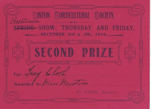 Prize certificate.