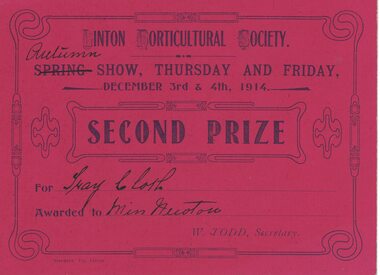 Prize certificate.