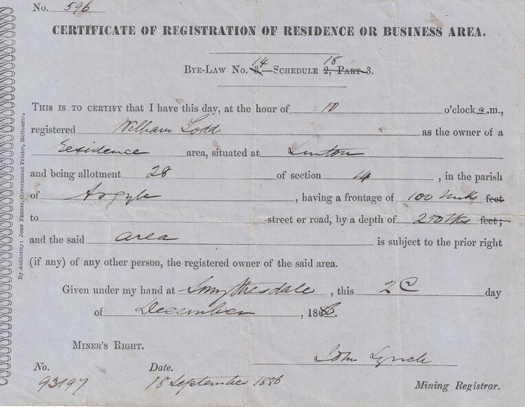 Certificate, John Ferres, Government Printer, Melbourne, Certificate of ...