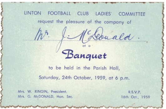 ticket to a banquet.