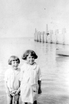 Twin girls at the beach.