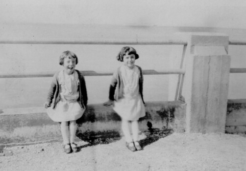 Twin girls at the beach.