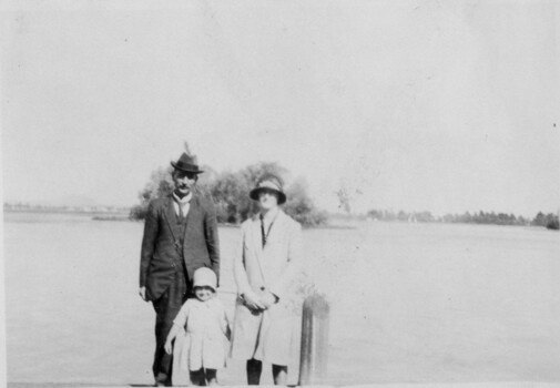 Family group at a lake.