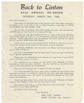 Programme for a reunion.