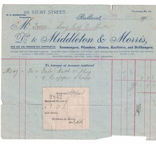 Invoice, Middleton and Morris invoice, 1913