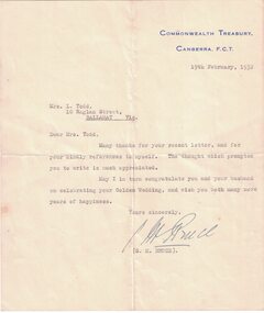 Letter, Commonwealth Treasury to Mrs. L. Todd, 1932