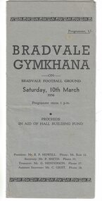 Programme, Alex King & Sons Printers, 35-37 Lydiard Street, Ballarat, Bradvale Gymkhana, 1956, 1956