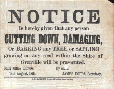 Notice, Shire of Grenville Warning Notice, 1884