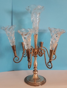 Metal and glass epergne.