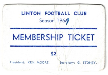 Football club membership ticket.