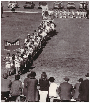 Parade of school sports teams.