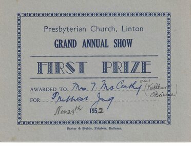 First prize certificate.