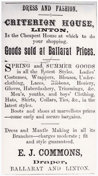 Clothing store advertisement.