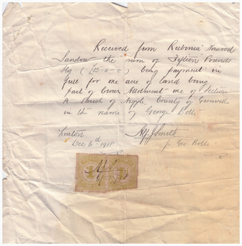 Payment receipt for a block of land.