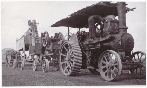 Steam powered stone crushing machine.