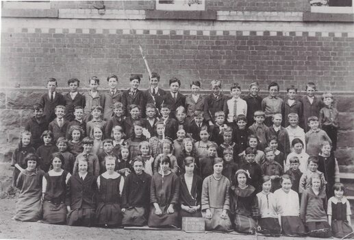 Large group of school pupils.