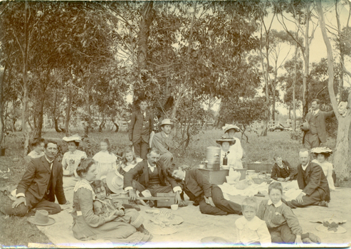 Family group having a picnic.