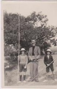 A man and two boys going fishing and hunting.