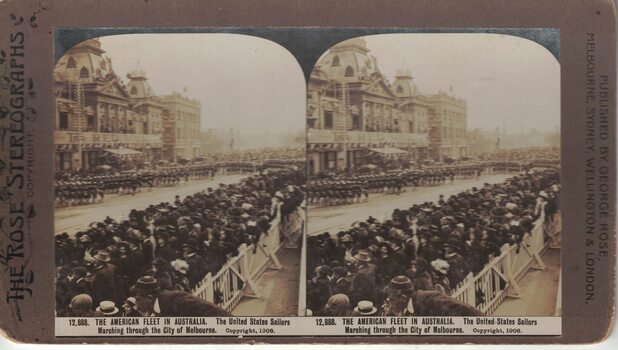 Soldiers marching through Melbourne.