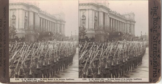 Soldiers marching through Melbourne.