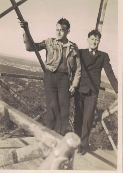 Two men at a look-out tower.