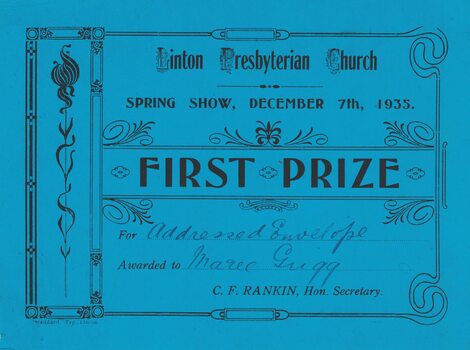 Prize certificate.