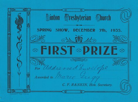Prize certificate.