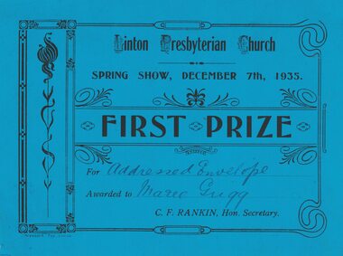 Prize certificate.