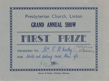 First prize certificate.