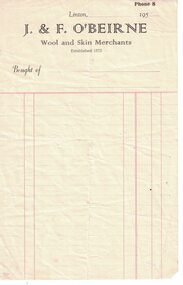 Unused invoice from a wool and skin merchant.