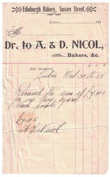 Receipt issued by a bakery for a horse.