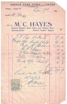 Receipt for a general store.