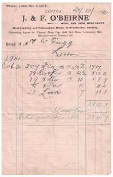 Receipt for a wool and skin merchant.