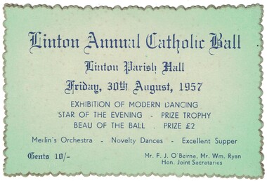 Ticket, Linton Annual Catholic Ball, 1957