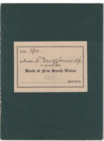 Bank Book, Depositor's pass book, Bank of New South Wales, Miss N. Grigg Trust Account, 1945