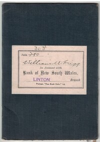 Bank Book, Bank of New South Wales, William M. Grigg, 1929