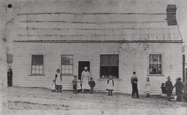Photograph, James Nicol and family outside their bakery & dwelling, Sussex Street, Linton