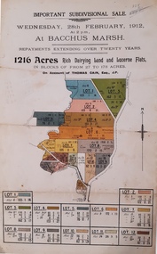 Map, Important Subdivisional Sale at Bacchus Marsh,  Wednesday 28 February, 1912