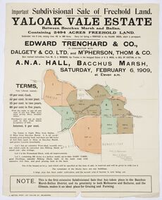 Map, Edward Trenchard & Co, Important Subdivisional Sale of Freehold Land Yaloak Vale Estate