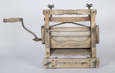 Wringers, also called mangles were used to squeeze water from washed clothes.