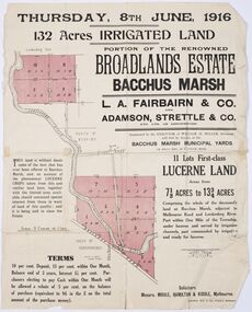 Map - Land Sales Plan, Broadlands Estate, Bacchus Marsh, 1916