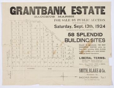Map - Land Sales Plan, Grantbank Estate Bacchus Marsh, 1924