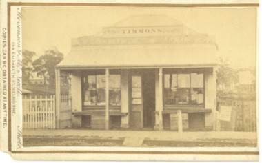 Photograph, Timmons. Clothier and Draper. Victoria House. 104 Main Street Bacchus Marsh 1883
