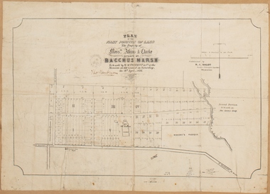 Map, Plan of the property of Messers Aitken and Clarke to be sold at the Mansion, Bacchus Marsh 19th April 1856